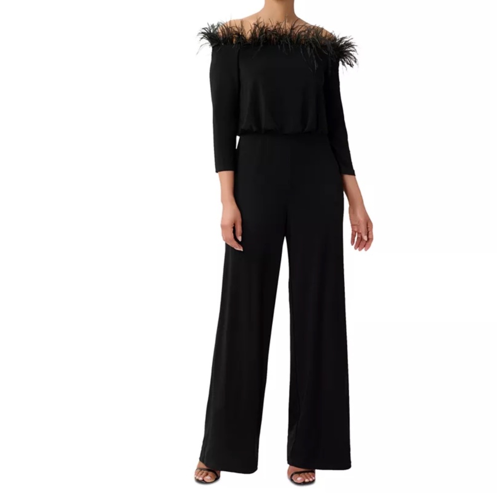 Adrianna Papell - Feather Trim Jersey‎ Jumpsuit